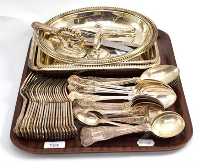 Lot 194 - Walker & Hall electroplated flatware, two electroplated entree dishes, two table knives and...