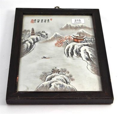 Lot 215 - Chinese porcelain landscape plaque