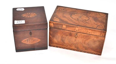 Lot 217 - Late 18th century mahogany tea caddy inlaid with bells and another