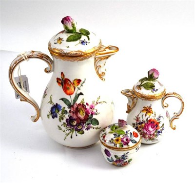 Lot 235 - Meissen coffee pot and cover, milk jug and cover and similar sugar bowl and cover