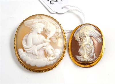 Lot 277 - Two cameo brooches depicting Hebe, both stamped '9CT'