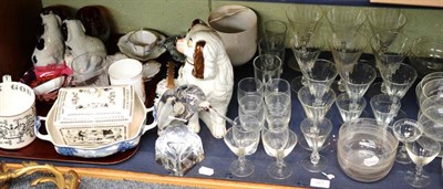 Lot 327 - A quantity of ceramics and glass including Meissen cup and saucer, Staffordshire dog, Wedgwood...