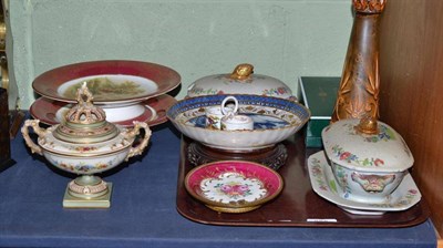 Lot 335 - Worcester floral decorated pot-pourri vase height 17cm, two Spode tureens, blue and white...