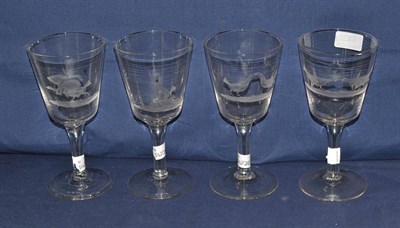 Lot 345 - A set of cock fighting glasses, height 20cm