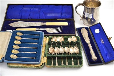 Lot 352 - George III silver tankard, London, 1793; set of six silver spoons, Britain hallmarks, 1935;...