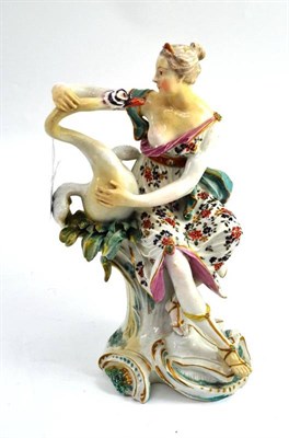 Lot 357 - Derby Leda and swan figure (restored), height 28cm