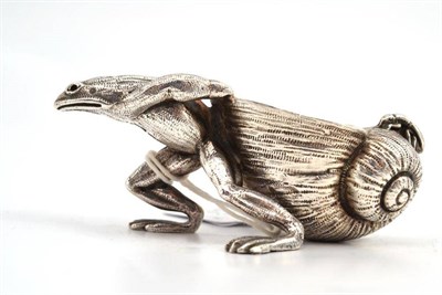 Lot 376 - A silver frog and snail salt, W.W, Sheffield 2003, 11cm