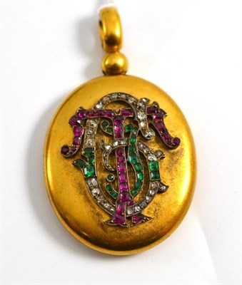 Lot 402 - A late Victorian locket inset with diamonds, rubies and emeralds