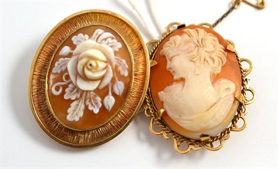 Lot 403 - Two 9ct gold cameo brooches