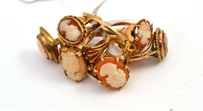 Lot 421 - Seven 9ct gold cameo rings