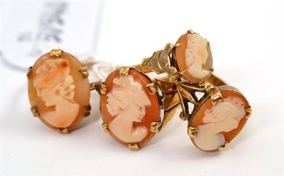 Lot 423 - Four cameo rings stamped 9ct