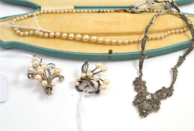 Lot 440 - Two necklaces and two brooches, marcasite and silver