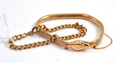 Lot 441 - Curb bracelet (a.f.) and snake bracelet (a.f.)