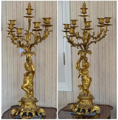 Lot 467 - Pair of gilt metal figural candelabra, height 81cm