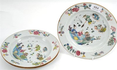 Lot 484 - Three 18th century Chinese famille rose plates, 22cm diameter each