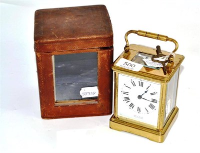 Lot 500 - A French carriage clock, retailed by Waite & Son, Cheltenham, cased, 18cm