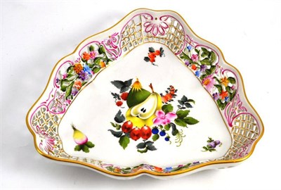 Lot 501 - A 20th century Herend floral and fruit dish with pierced border, 26cm