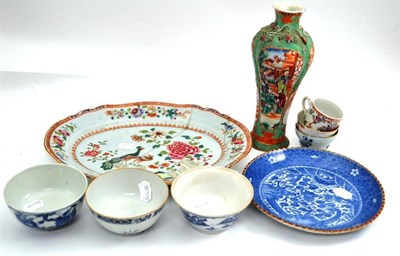 Lot 504 - Three Chinese blue and white bowls, two tea bowls, famille rose coffee cup, a Japanese blue and...