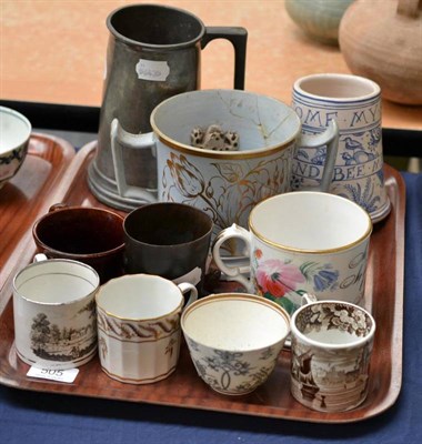 Lot 505 - Three coffee cans, two mugs, horn beaker, a Grainger's teacup etc