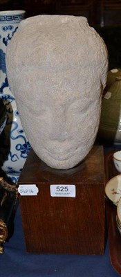 Lot 525 - A Thai Baphoun carved stone head of a serene Buddha, in 15th/16th century style, 22cm high,...