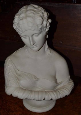 Lot 573 - A Parian bust of a classical maiden, issued by the Art Union of London, 1855, gazing pensively...