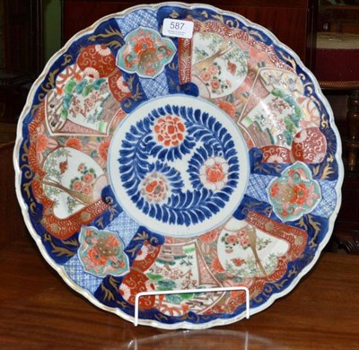 Lot 587 - A late 19th century Japanese Imari dish of fluted form decorated with shaped panels of birds,...