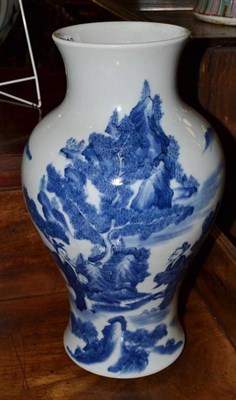 Lot 600 - A late 19th century Chinese blue and white baluster vase, decorated with figures and deer in a...