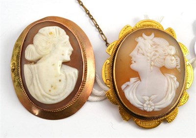 Lot 638 - A shell cameo stamped '9ct' and another