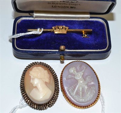 Lot 643 - Gold bar brooch and two cameos