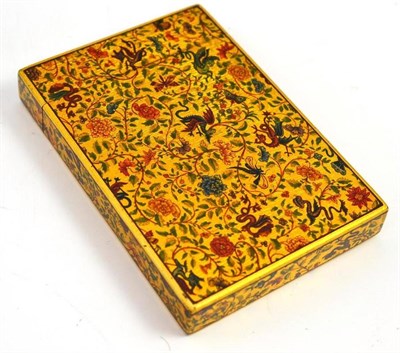 Lot 646 - Russian lacquer card case decorated with dragons and insects on a gold ground, 10.5cm