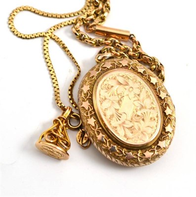 Lot 650 - A fob on chain and a locket on chain