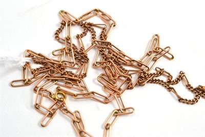 Lot 672 - A 9ct rose gold necklace, and a figaro link necklace