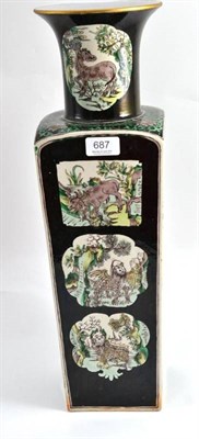 Lot 687 - A 19th century Chinese famille vert vase of tapered square section, decorated panels of...