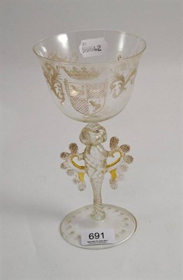 Lot 691 - Venetian glass goblet with crest, height 22.5cm