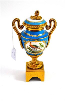 Lot 692 - Late 19th century blue ground vase with ormolu mounts, height 21cm