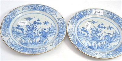 Lot 694 - Pair of English Delft plates, diameter 22cm