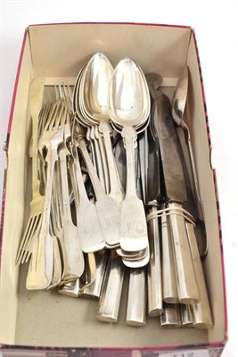 Lot 712 - A part suite of German silvered metal flatware comprising table forks, knives and spoons,...