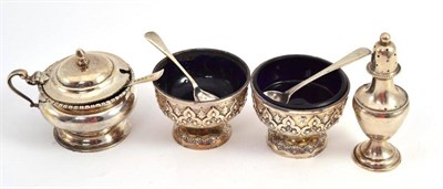 Lot 719 - Two Victorian silver salts, mustard and pepper pot