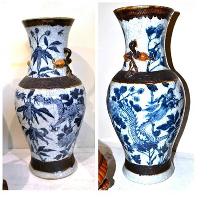 Lot 768 - Two large Chinese crackle glaze pottery vases, 47cm high