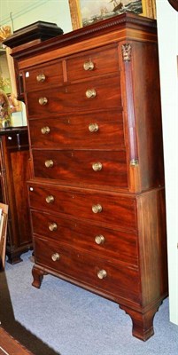 Lot 781 - A George III mahogany chest on chest with dentil cornice, width 115cm