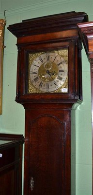 Lot 782 - George III oak longcase clock with brass dial engraved Sam Shepley, Stockport