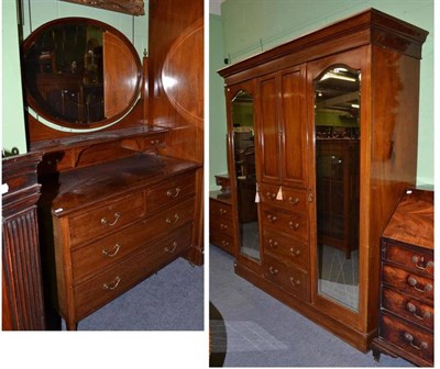 Lot 799 - An Edwardian mahogany four door wardrobe, width 190cm and a matching dressing chest, width 106cm