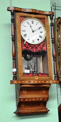 Lot 800 - American marquetry wall clock, height 80cm