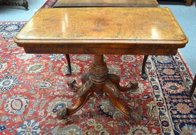 Lot 838 - Victorian walnut pedestal card table, width 92cm