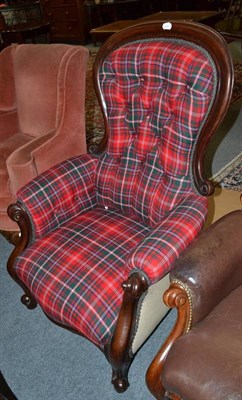 Lot 858 - Victorian mahogany armchair in tartan