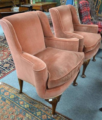 Lot 859 - Pair of early 20th century pink velvet easy armchairs