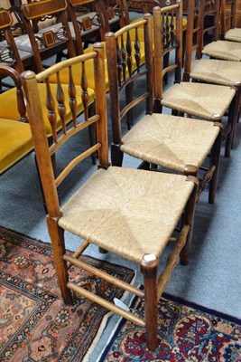 Lot 866 - Six Yorkshire rush seated spindle back chairs