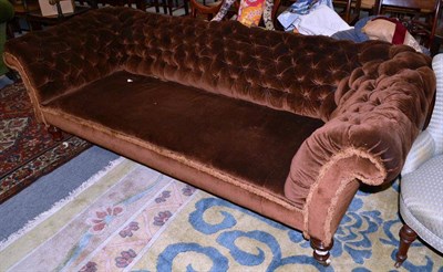 Lot 869 - Victorian button back sofa in brown upholstery, width 217cm