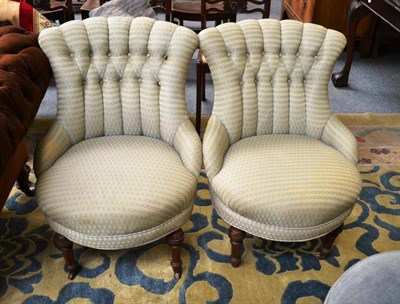 Lot 870 - Pair of Victorian nursing chairs, recovered in multi-coloured fabric, width 58cm