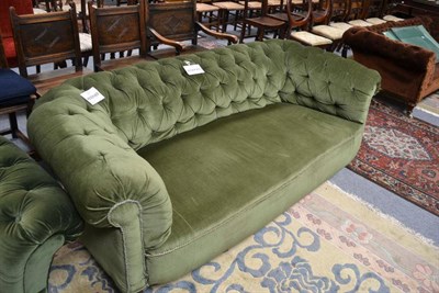 Lot 871 - A Victorian Chesterfield settee with green button back upholstery, width 220cm